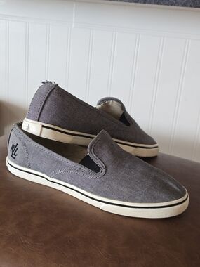 Lauren Ralph Lauren Janis slip-on sneakers in a grey chambray